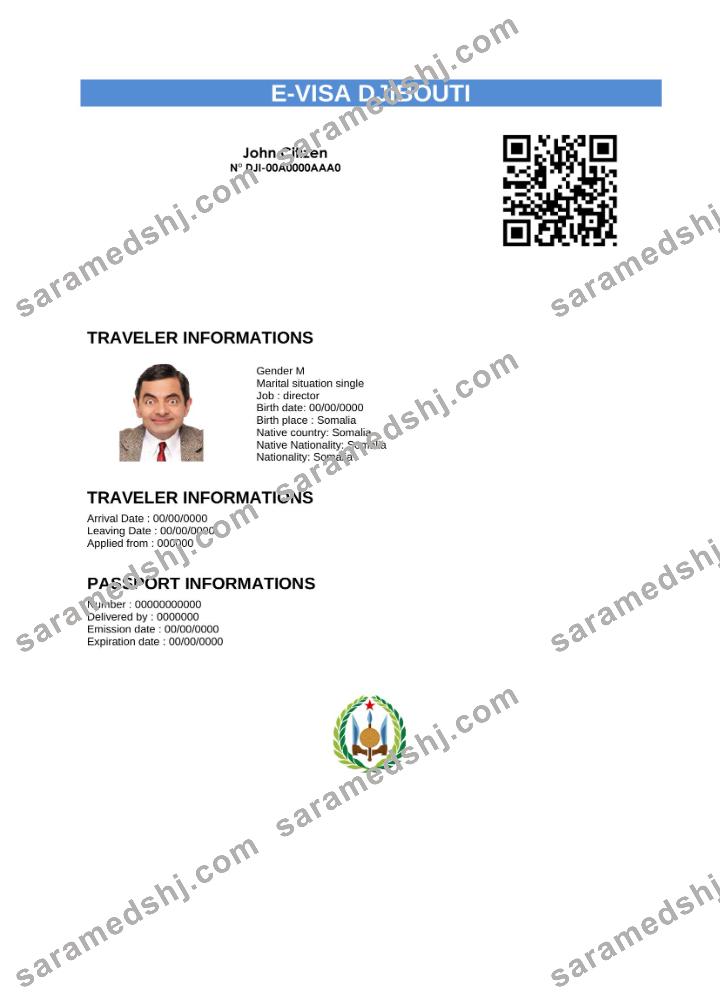 Djibouti e-visa in Word and PDF template